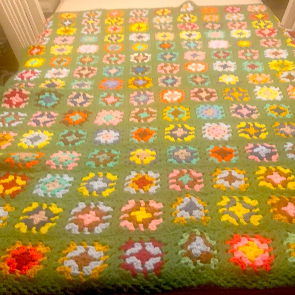 Vintage hand crocheted granny square afghan